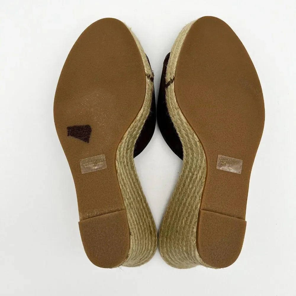 Ann Taylor Brown Suede Slip On Open Toe Jute Wrapped Wedge Platform Heels Size 8